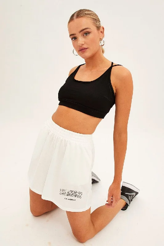 Chic Style Discounts White Elastic Waist Biker Track Shorts