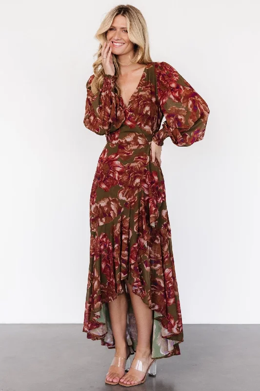 Affordable Women's Clothes Maryana Ruffle Dress | Olive Floral