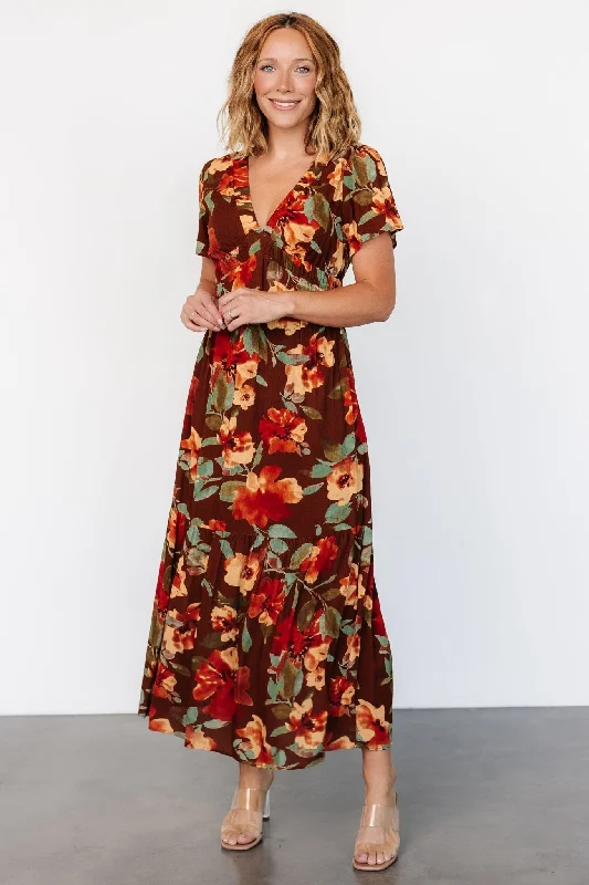 Vibrant Style Promotions Cassie Short Sleeve Dress | Copper Floral