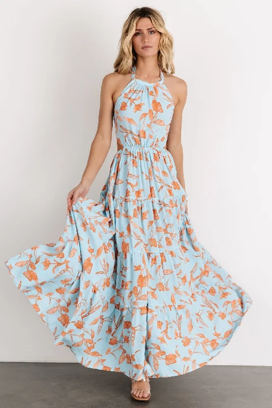 Don't Miss Out Laie Back Tie Maxi Dress | Blue + Orange