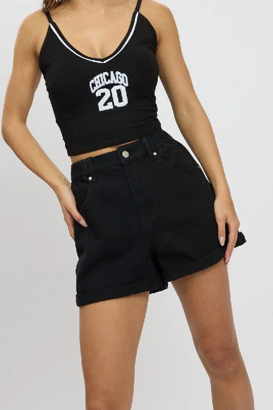 Women's Contemporary Apparel Black Relaxed Short Elastic Waist