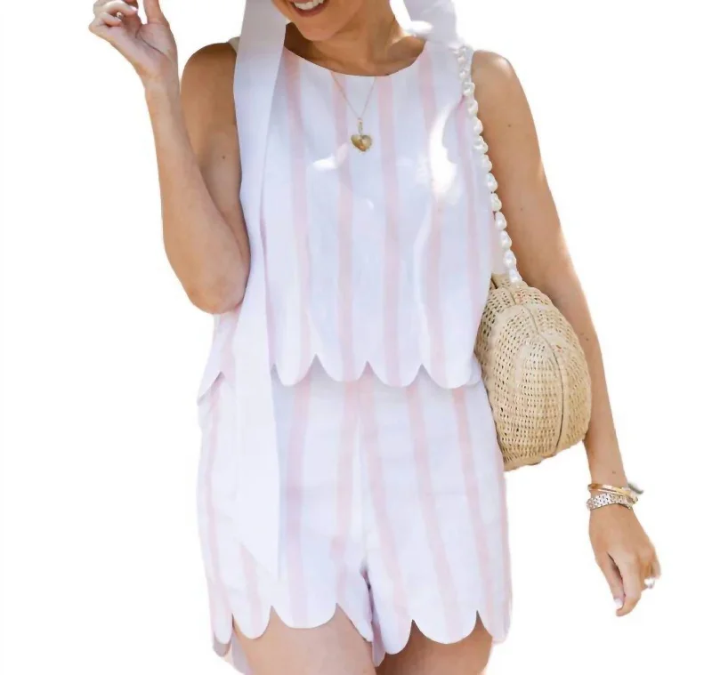 Daring Fashion Promotions Scallop Set Short In Pink Stripe