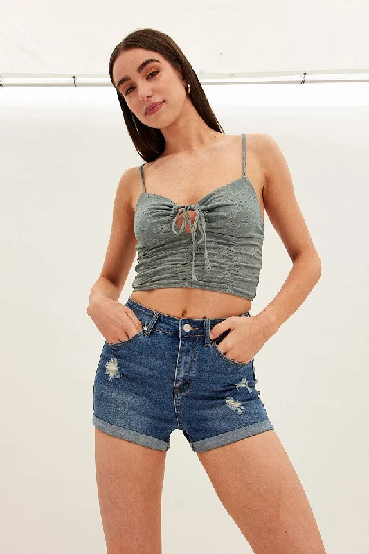 Minimalist Fashion Sale Blue Skinny Denim Shorts Mid Rise