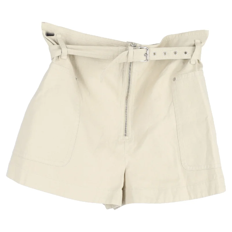 Urban Elegance Deals Isabel Marant Étoile Parana Belted Shorts in White Cotton-Linen