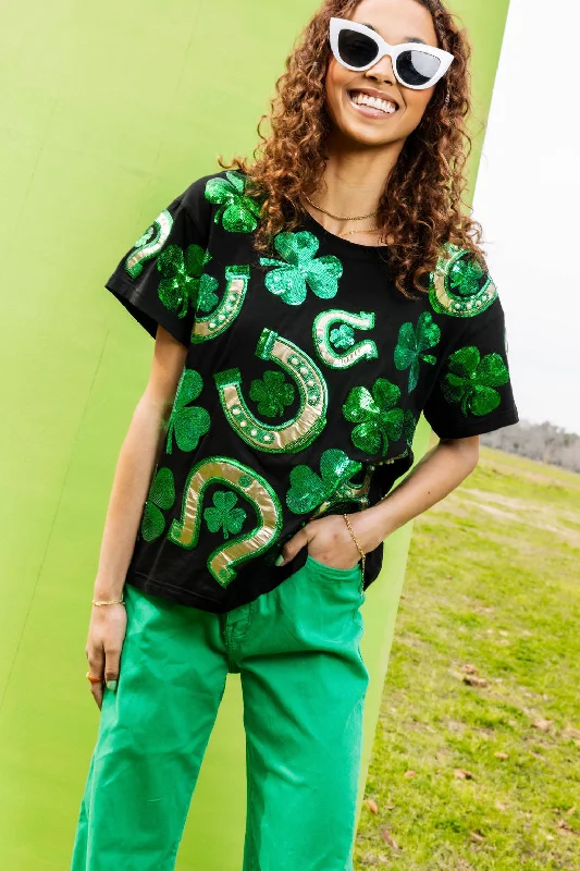 Big Discounts Black & Green Horse Shoe and Clover Tee