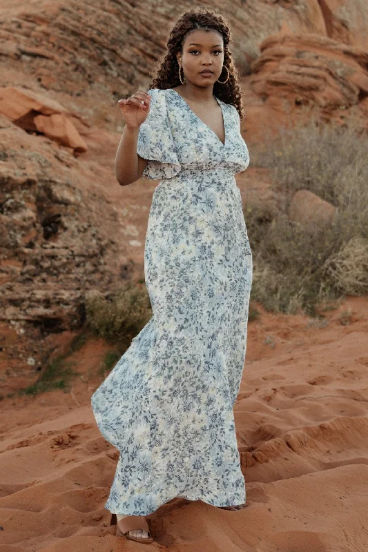 Classic Chic Deals Verona Smocked Maxi Dress | White + Blue Print