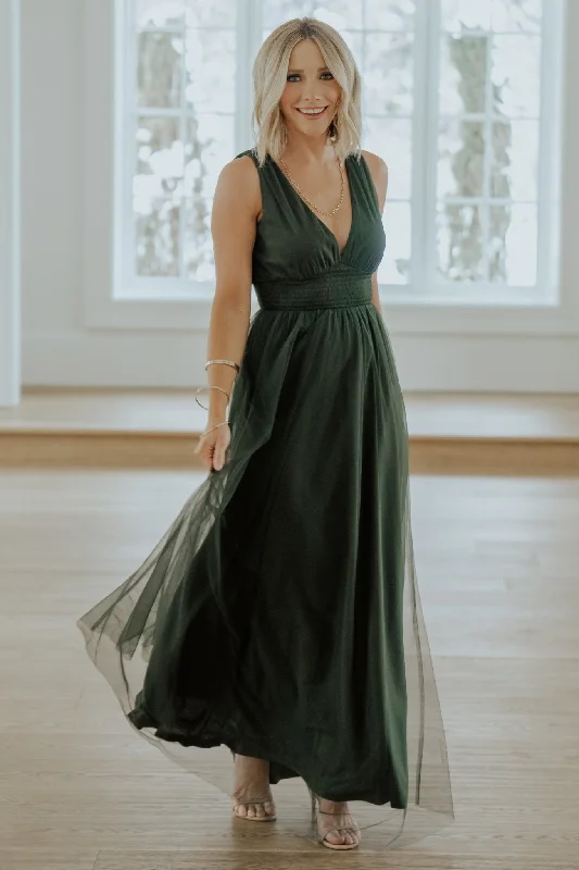 Find Your Unique Flair Kamila Tulle Maxi Dress | Juniper Green