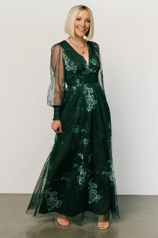 Affordable Women's Apparel Layla Tulle Maxi Dress | Dark Green Multi