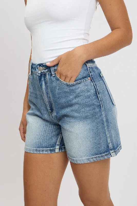 Women's Stylish Vacation Attire Denim Relaxed Shorts High Rise