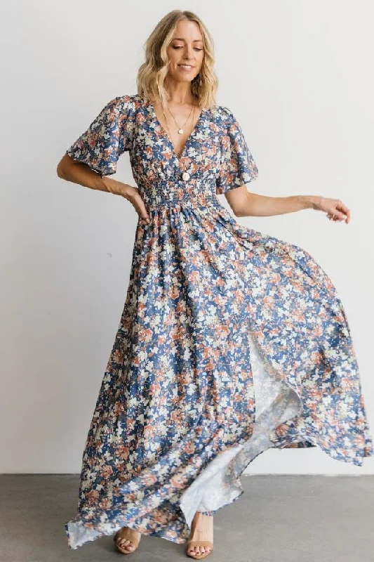 Budget Friendly Verona Smocked Maxi Dress | Blue Floral