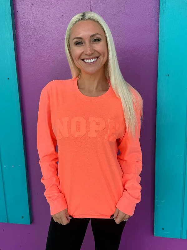 Crazy Price Slashing Nope Neon Coral Long Sleeve Tee