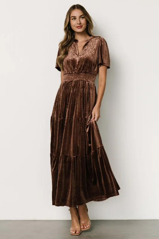 Seasonal Clearance Maida Embroidered Velvet Dress | Chocolate