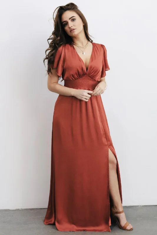 New Arrivals Prague Satin Maxi Dress | Rust