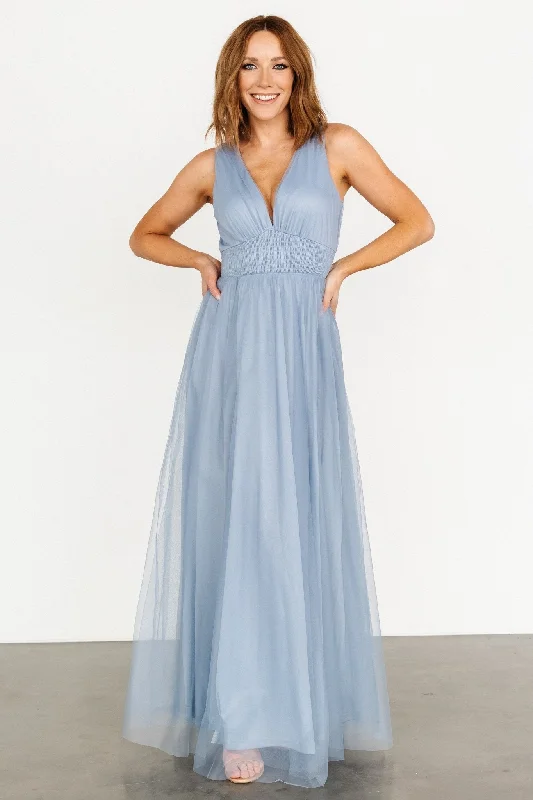 Women's Office Attire Kamila Tulle Maxi Dress | Whisper Blue