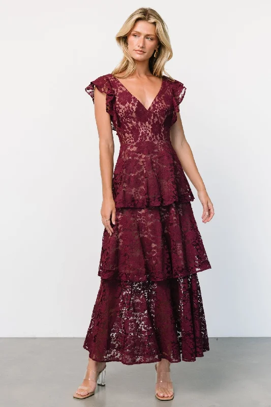 Women's Seasonal Clothes Margot Lace Tiered Maxi Dress | Wine