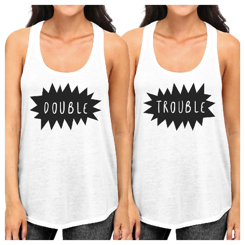 Women's Vintage-Inspired Outfit Double Trouble BFF Matching White Tank Tops