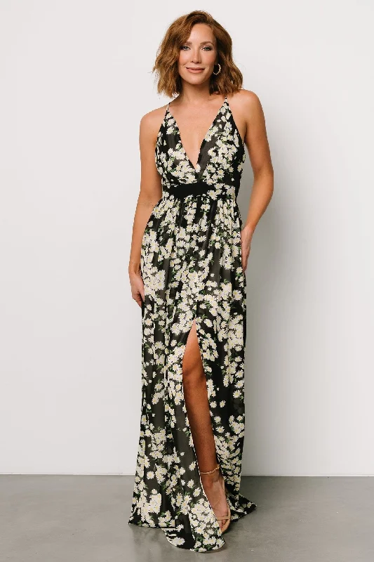 Athleisure Style Sale Brylee Maxi Dress | Black Flower Print