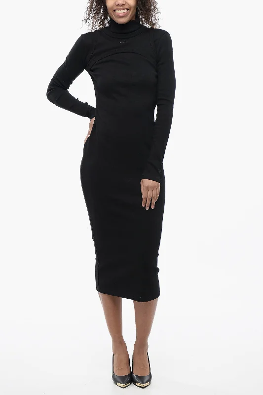 Effortless Style, Effortless Savings Off-White Long Bodycon Turtle-Neck Dress With Ribbed Design