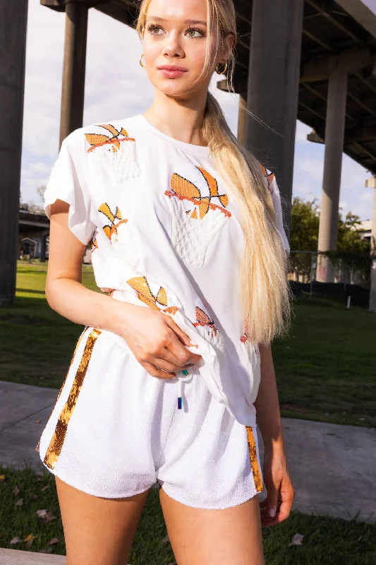 Unleash Your Trendy Side Orange & White Basketball Hoop Tee