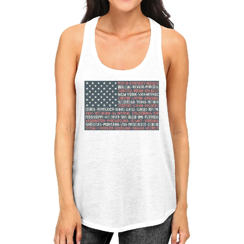 Women's Formal Event Clothing 50 States Us Flag Womens White Tanks Funny 4th Of July Outfit Idea