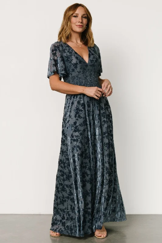 Chic And Trendy Veronica Velvet Maxi Dress | Whisper Blue