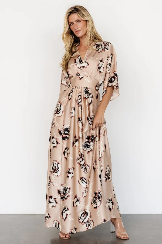 Everyday Elegance Sale Romilly Satin Maxi Dress | Champagne Print