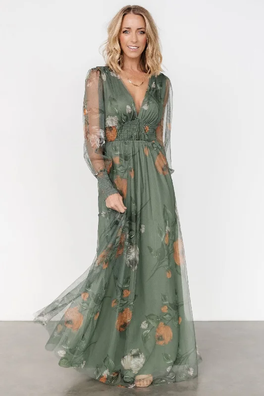 Unleash Your Trendy Side Layla Tulle Maxi Dress | Dusty Olive Floral