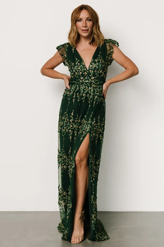 Women's Vintage Attire Eva Embroidered Maxi Dress | Green + Gold