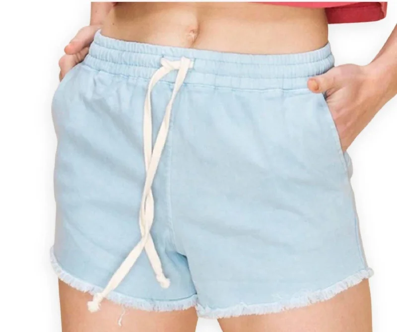 Women's Trendy Attire Denim Drawstring Shorts In Baby Blue