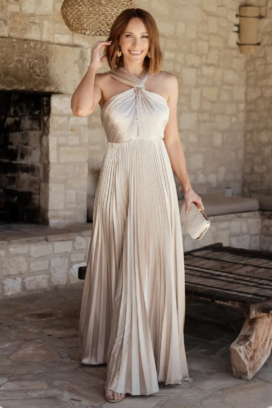 Holiday Attire Sale Sandra Pleated Maxi Dress | Champagne