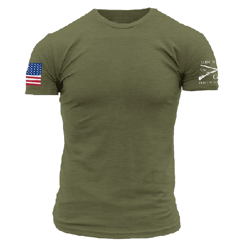 Women's Clothing For Everyday Wear USA Flag Basic T-Shirt - Military Green