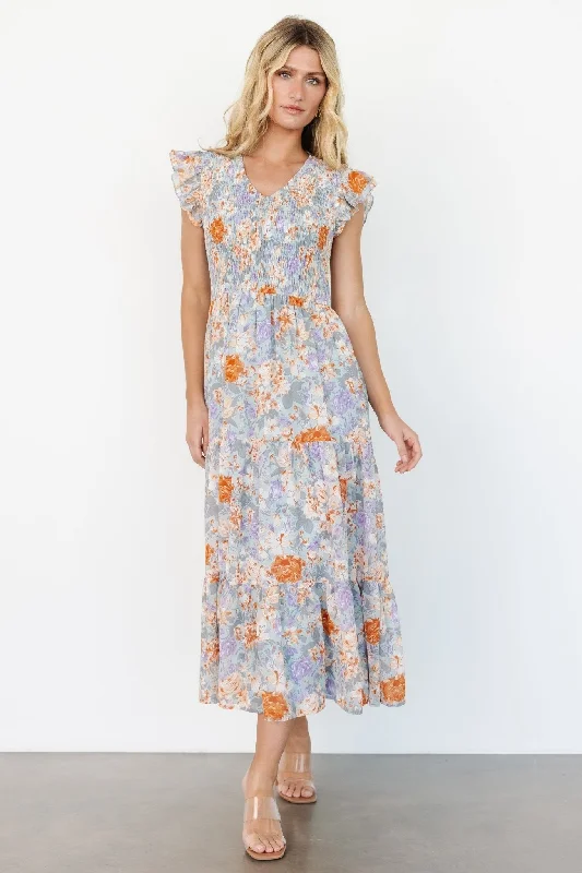 Women's Vacation Outfit Arla Smocked Maxi Dress | Light Blue Floral