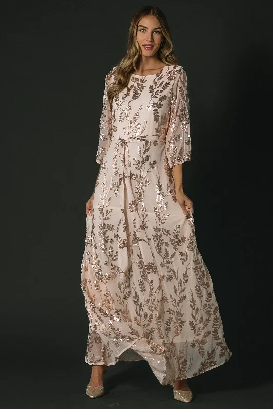 Stylish Statements Destiny Sequin Maxi Dress | Rose Gold