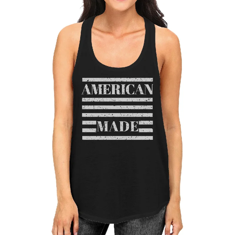 Women's Occasion Wear Clothing American Made Funny Women Black Sleeveless Top For Independence Day