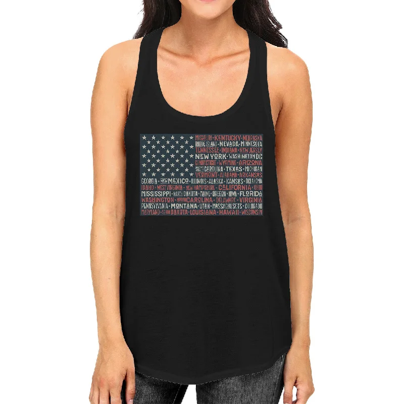 Women's Office Clothing 50 States Us Flag Womens Black Tanks Funny 4th Of July Outfit Idea