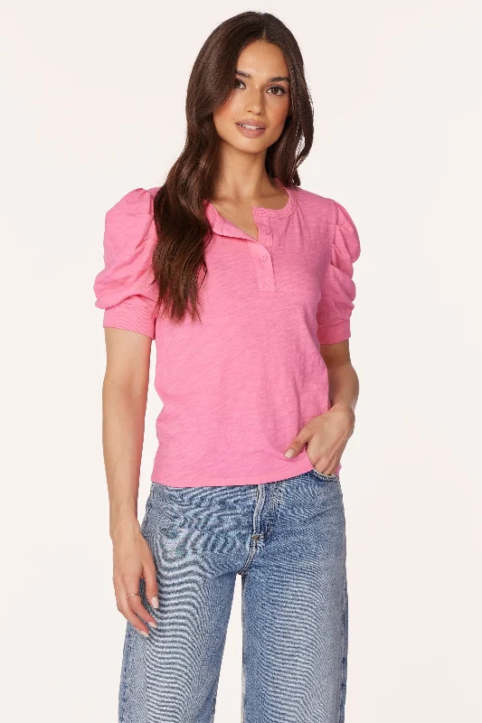 Affordable Fashion Clothing For Women PUFF SLEEVE HENLEY