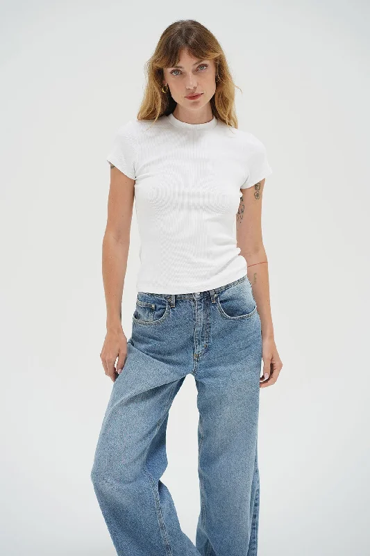 Women's Luxury Garments Fitted Ribbed Crew Tee - White