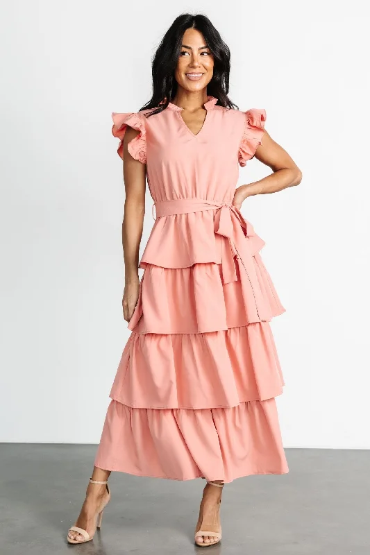 The Good Stuff Chrysanthi Tiered Dress | Dusty Coral