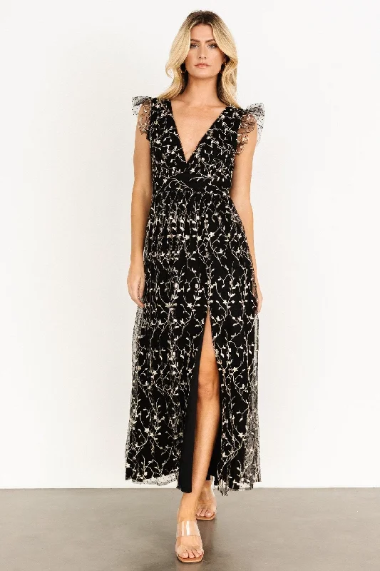 Trendy Looks On Sale Orza Embroidered Maxi Dress | Black