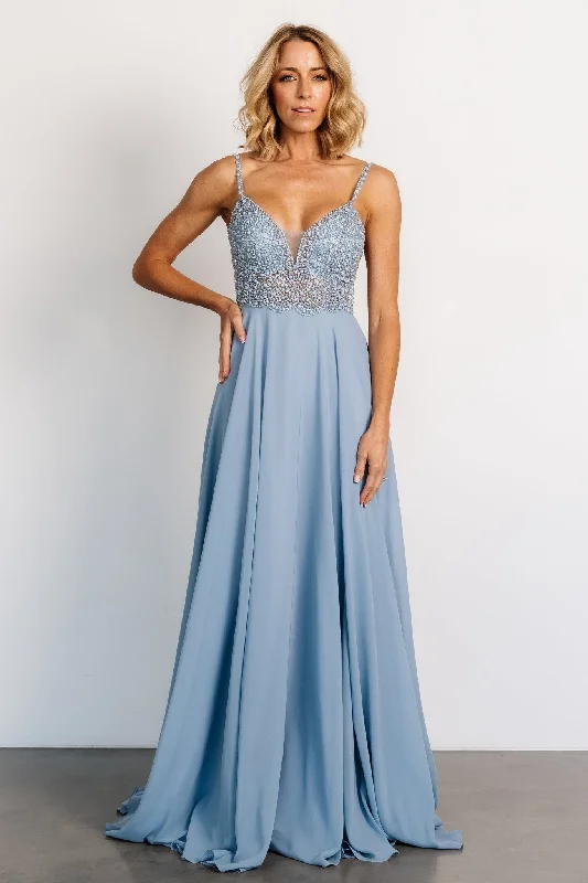 Women's Formal Event Outfit Honor Beaded Bridal Gown | Dusty Blue