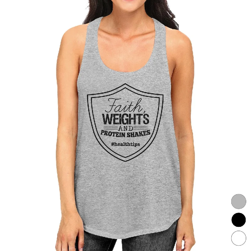 Women's Clothes Faith Weights Womens Cute Fitness Tank Top Funny Gym Friends Gifts