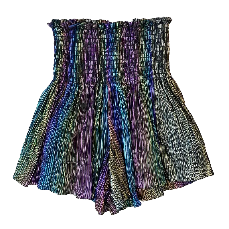 Women's Fashion Clothes Black Rainbow Pleat Swing Short