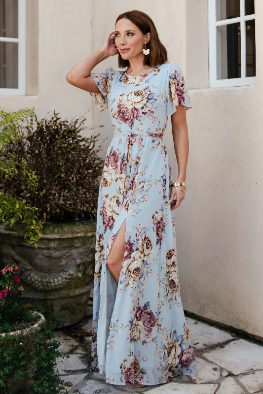 Special Offers Naomi Short Sleeve Maxi Dress | Blue Multi Floral