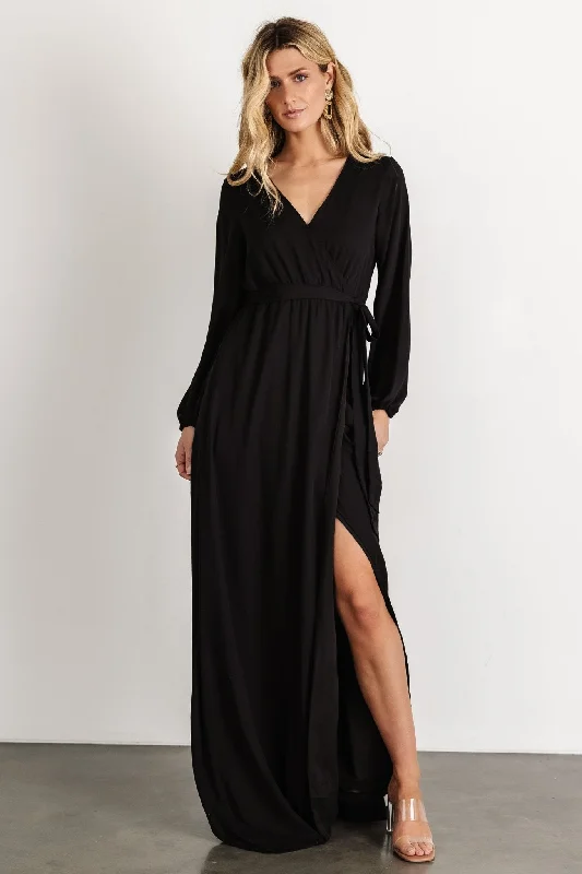 Vintage-Inspired Women's Clothes Breanne Faux Wrap Maxi Dress | Black