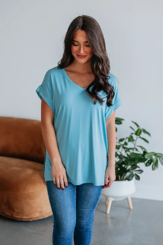 Affordable Luxury Women's Garments Jill Basic Tee - Dusty Blue