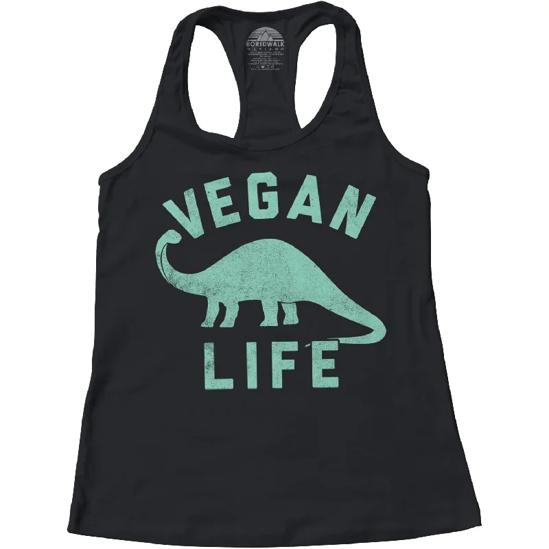 Modish Fashion Discounts Women's Brontosaurus Vegan Life Racerback Tank Top