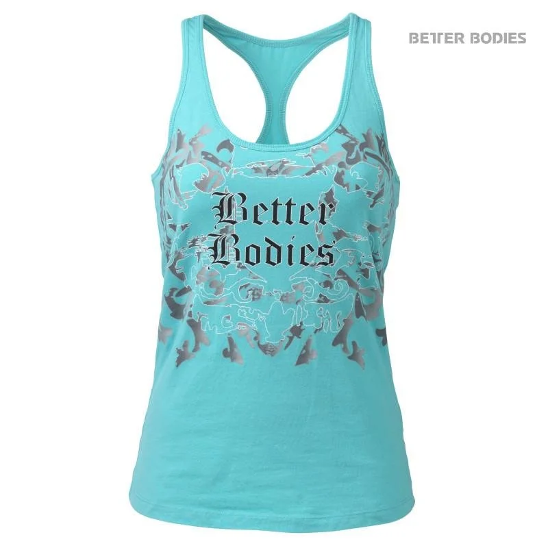 Budget Friendly Better Bodies Printed T-Back - Aqua Blue