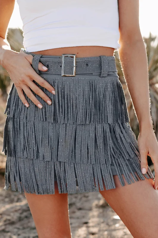 Everyday Elegance Sale Spotlight Stealer Rhinestone Fringe Mini Skort (Denim Blue)