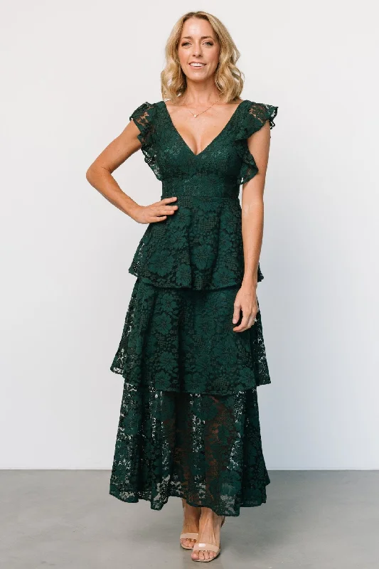 Women's Clothes For The Office Margot Lace Tiered Maxi Dress | Deep Emerald