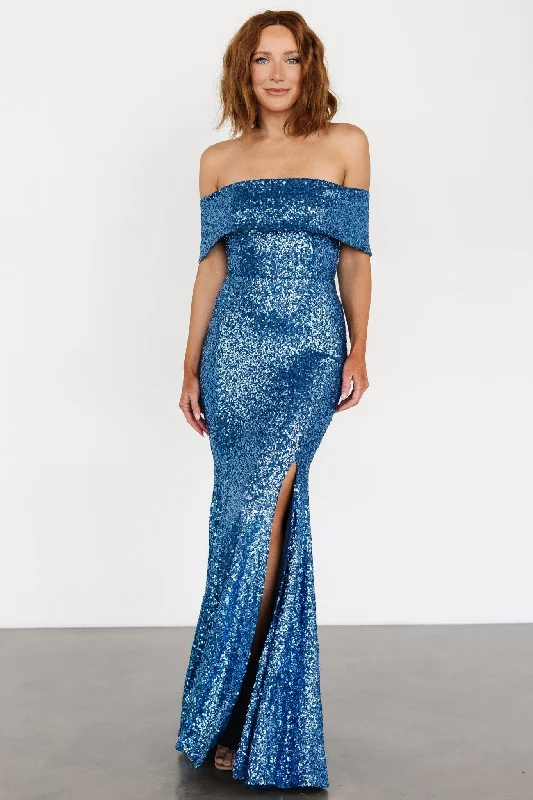 Fashion Forward Yvonne Off Shoulder Sequin Gown | Blue